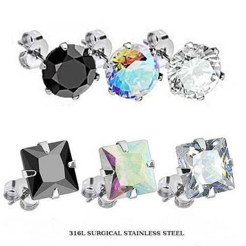 Prong Set CZ Earring Studs with Steel Post