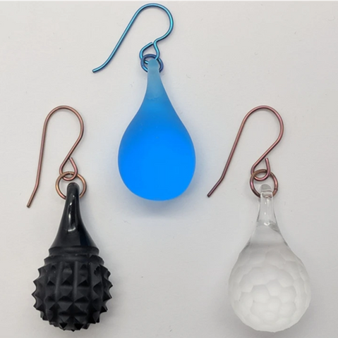 Textured Glass Droplet Earring Pair on Niobium