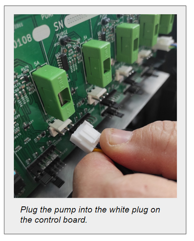 Plug the pump into the white plug on the control board of the HUG Hydronics in-floor heating system