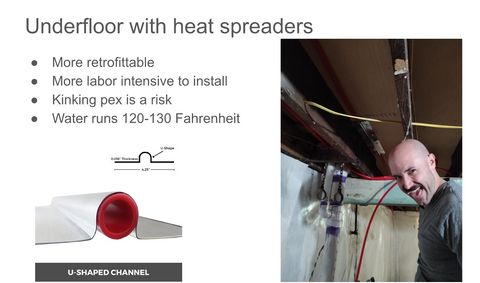 to run pex pipes under a wooden floor you can use heat reflecting staple up aluminum