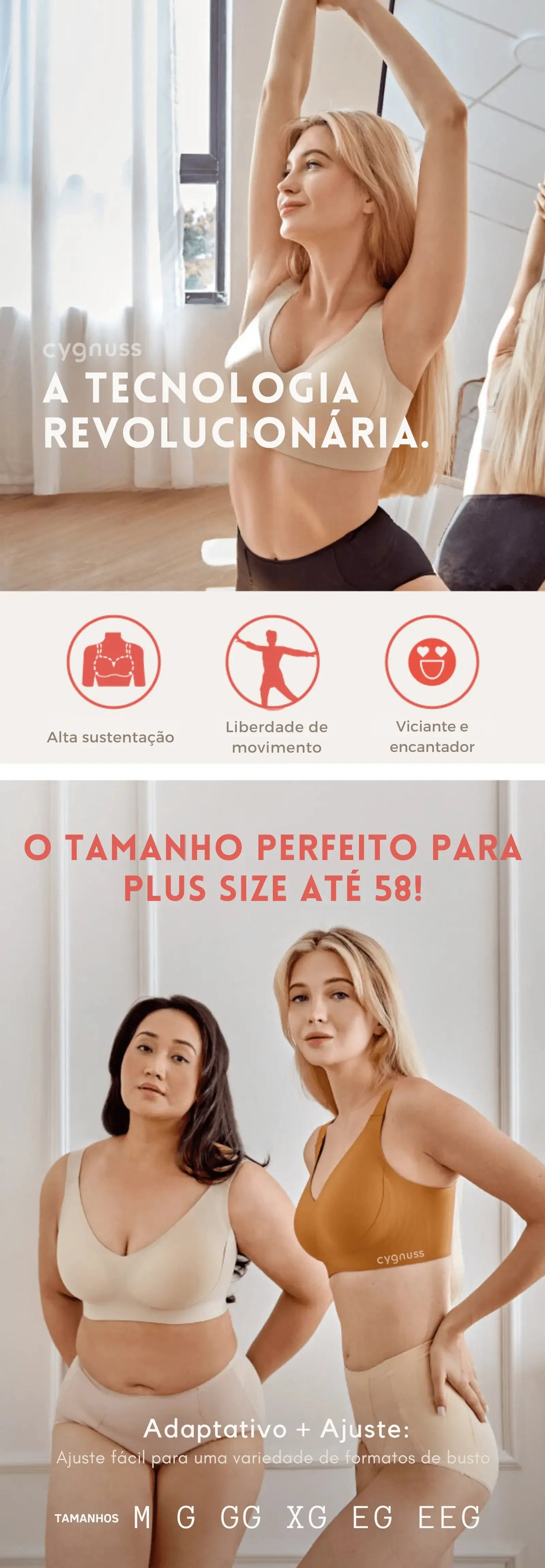 sutia cygnuss lingeries sem aros e sem costura plus size