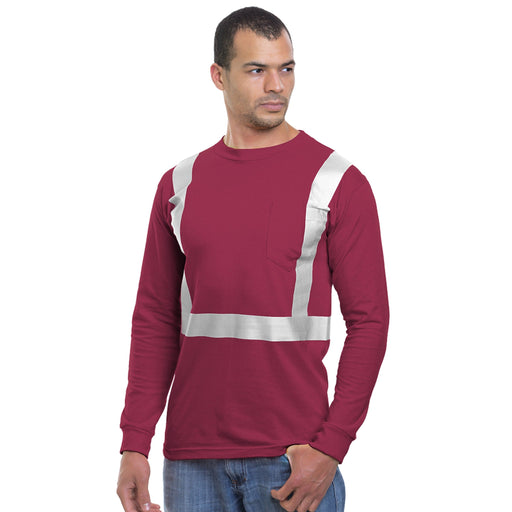 BAYSIDE® MADE IN USA Hi-Vis Long Sleeve T-Shirt - Pocket - Striping - 1% Cotton - Purple - 3781 — Safety Vests and More