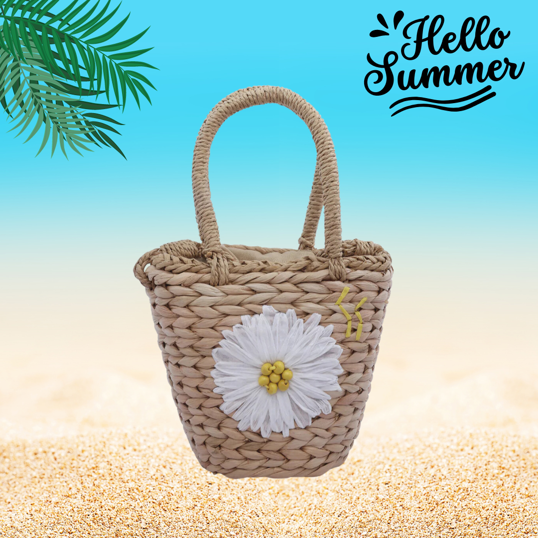 Floral Woven Basket Bucket Bag