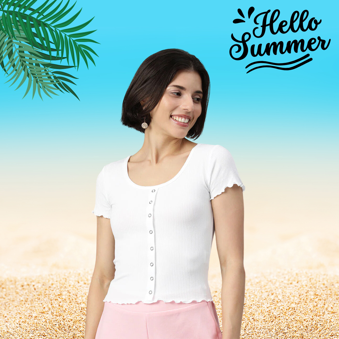 White Casual Short Summer Top