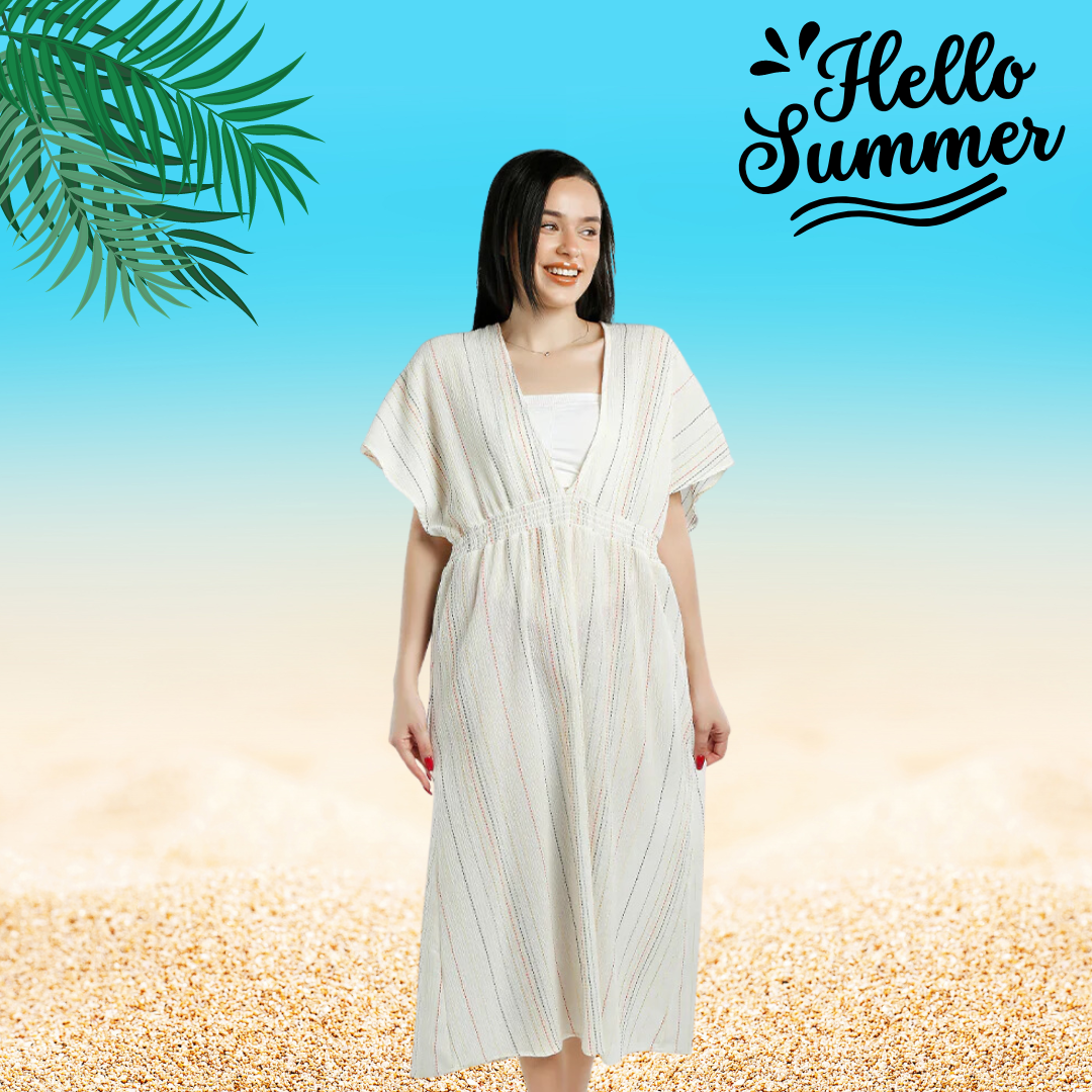 V-Neck Tassel Summer Cotton Dress