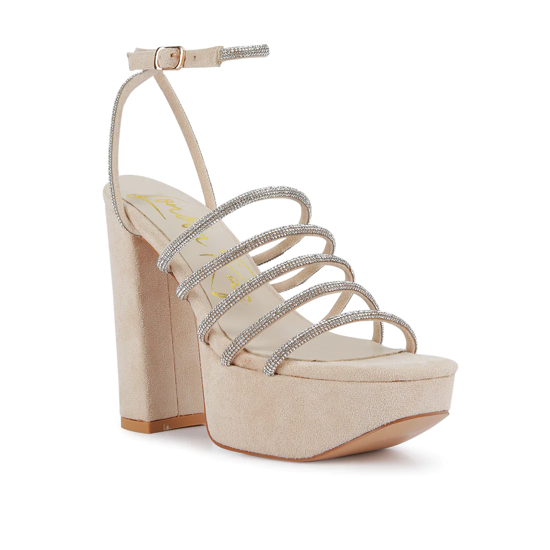 BEIGE HIGH BLOCK HEELED SANDALS