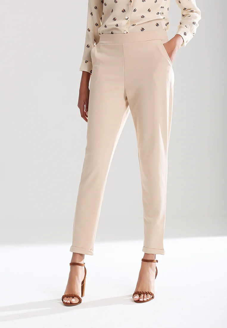 BEIGE STRAIGHT FIT PANTS