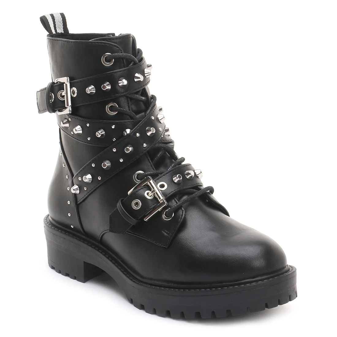 BLACK BUCKLED BIKER BOOTS