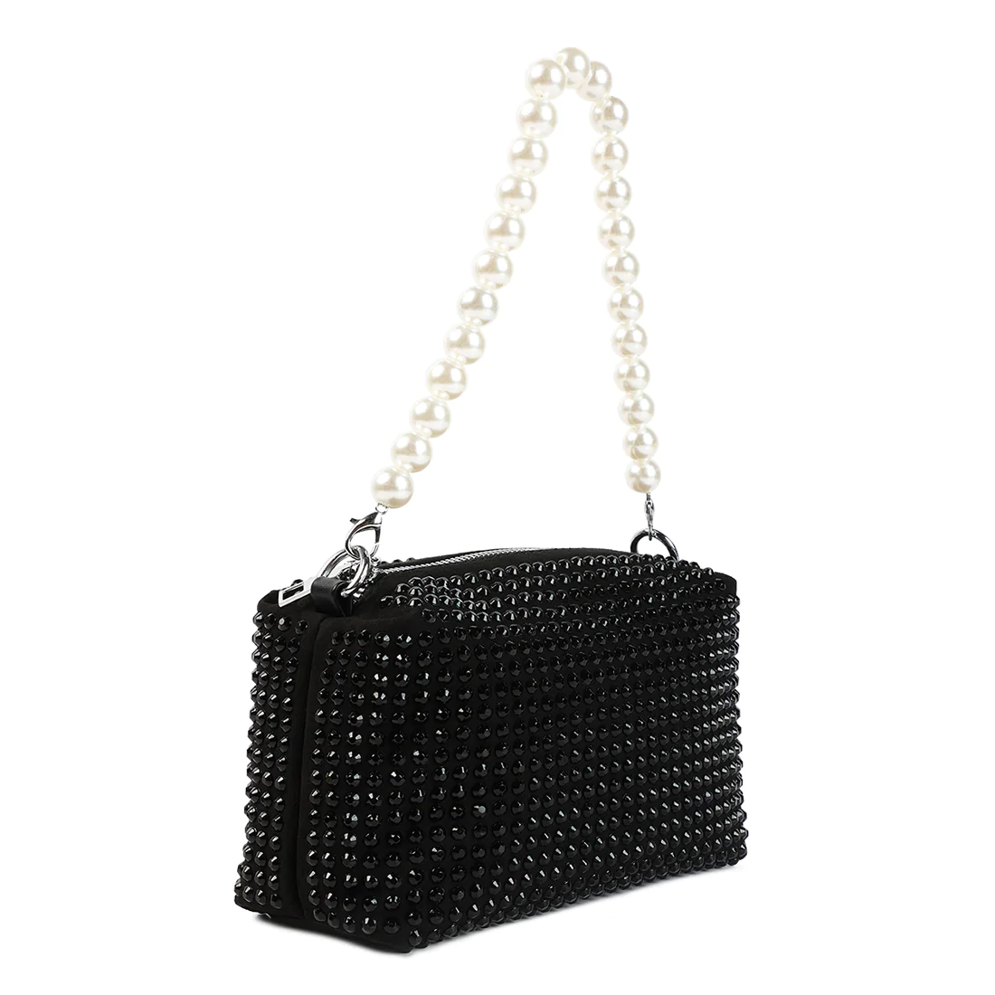 BLACK FULL STUDDED PEARL STRAP MINI BAG