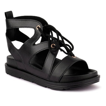 BLACK VOOPRET TIE-UP PLATFORM SANDALS