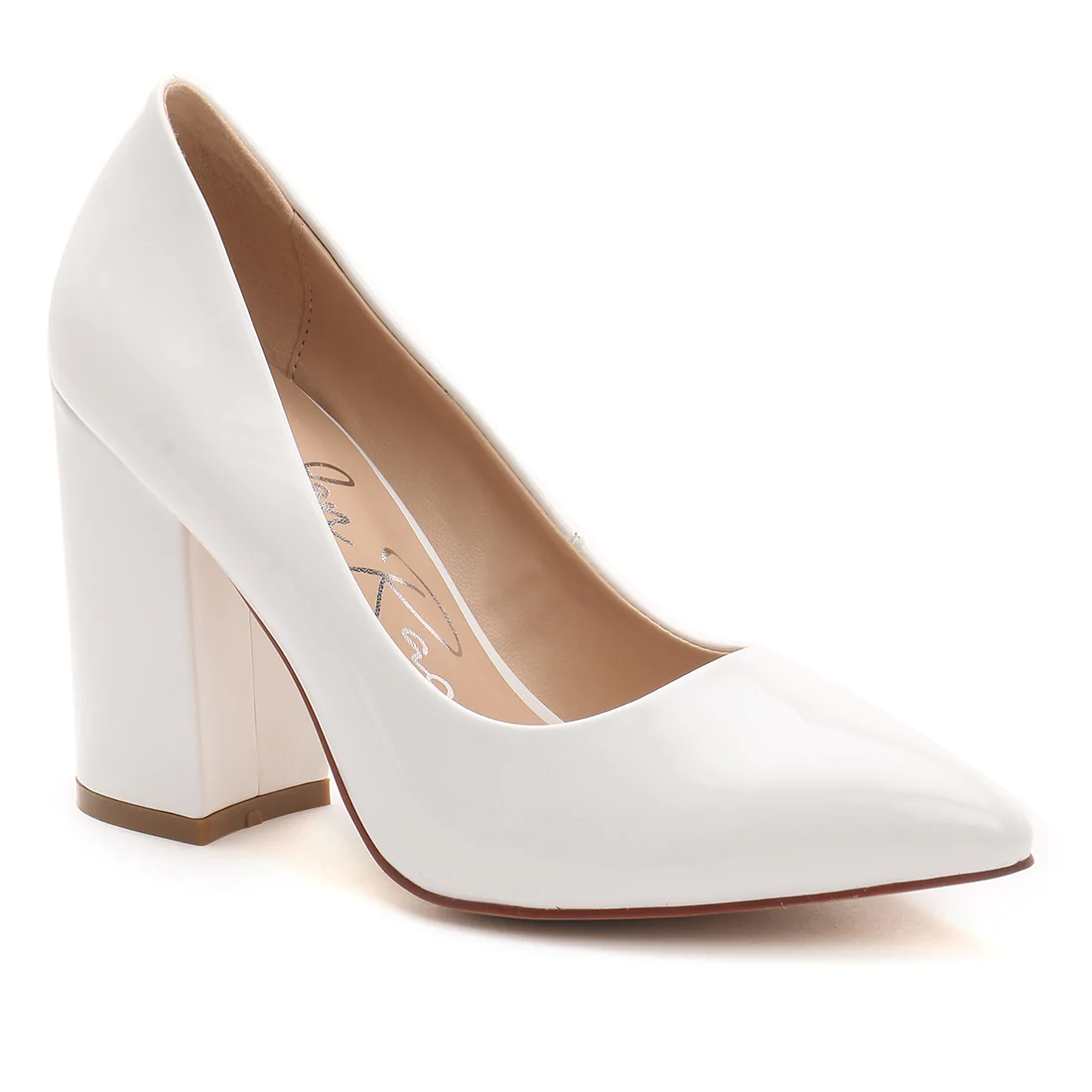 BLOCK HEELED FORMAL PUMPS IN WHITE