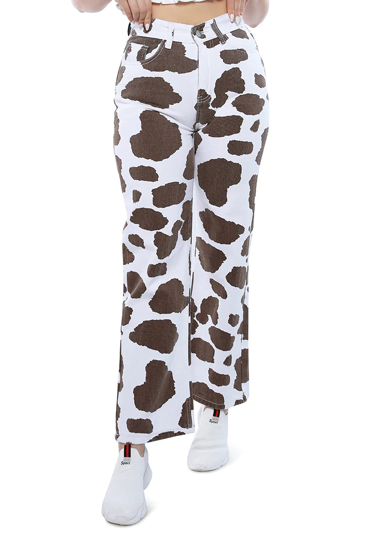 BROWN COW PRINT WIDE PANTS