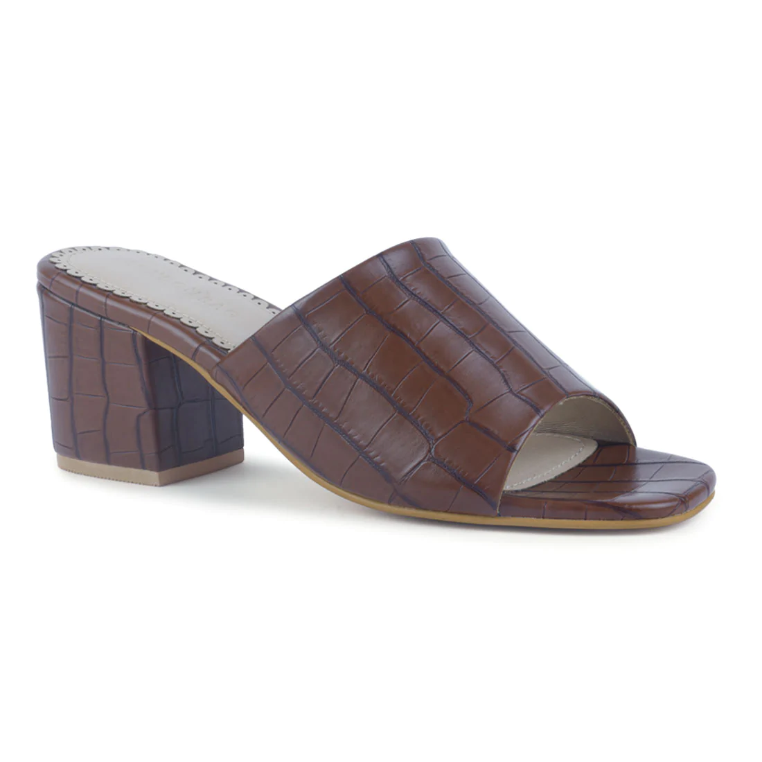 BROWN SLIP-ON BLOCK HEEL SANDALS