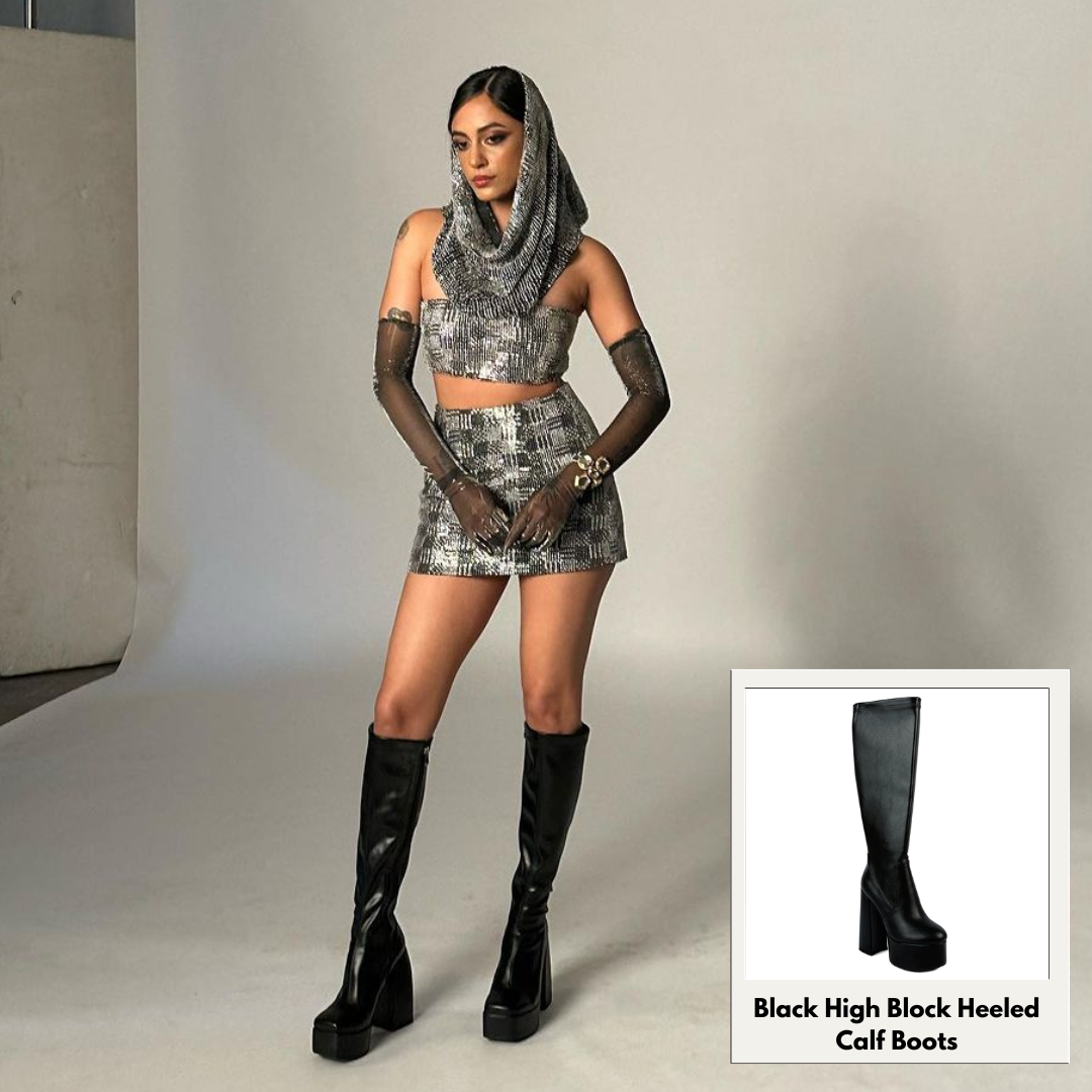 Black High Block Heeled Calf Boots