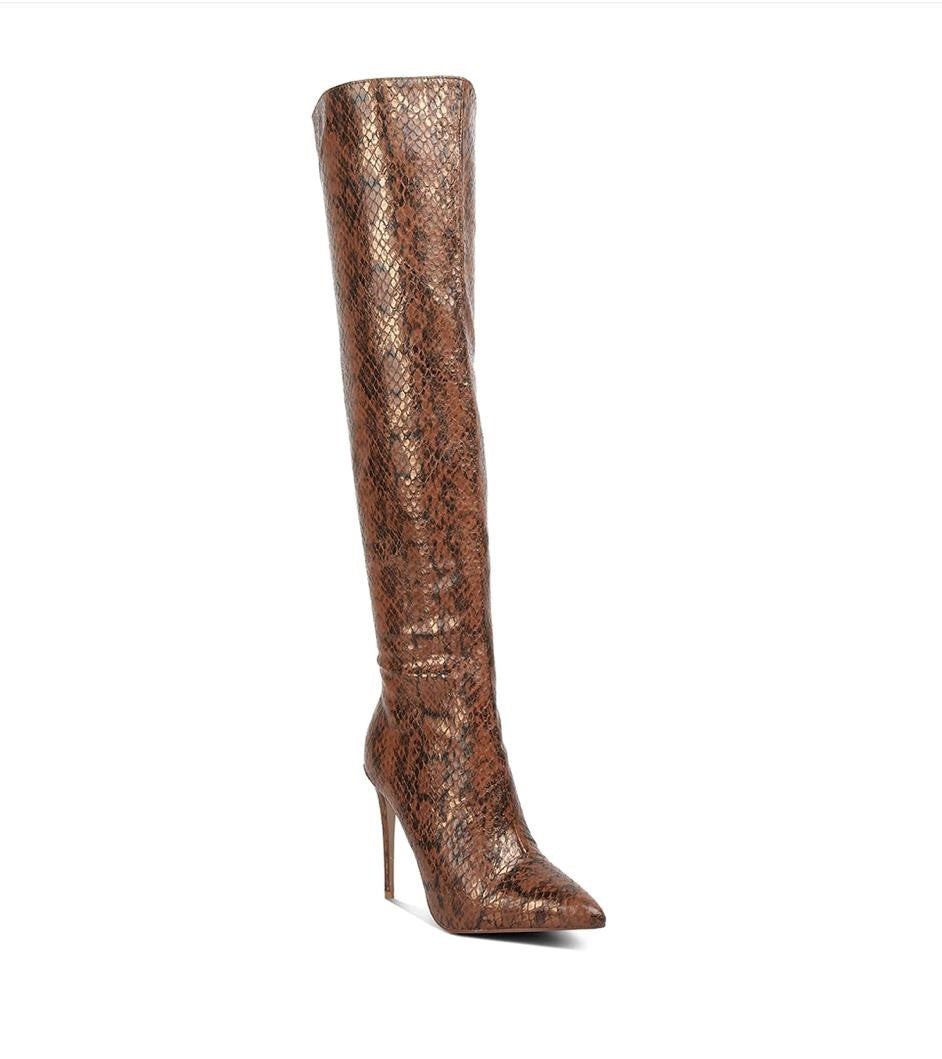 CATALINA SNAKE PRINT STILETTO KNEE BOOTS