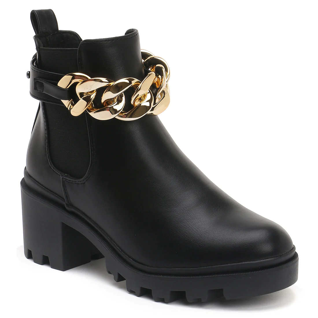 CHAINED CHUNKY CHELSEA BOOTS IN BLACK