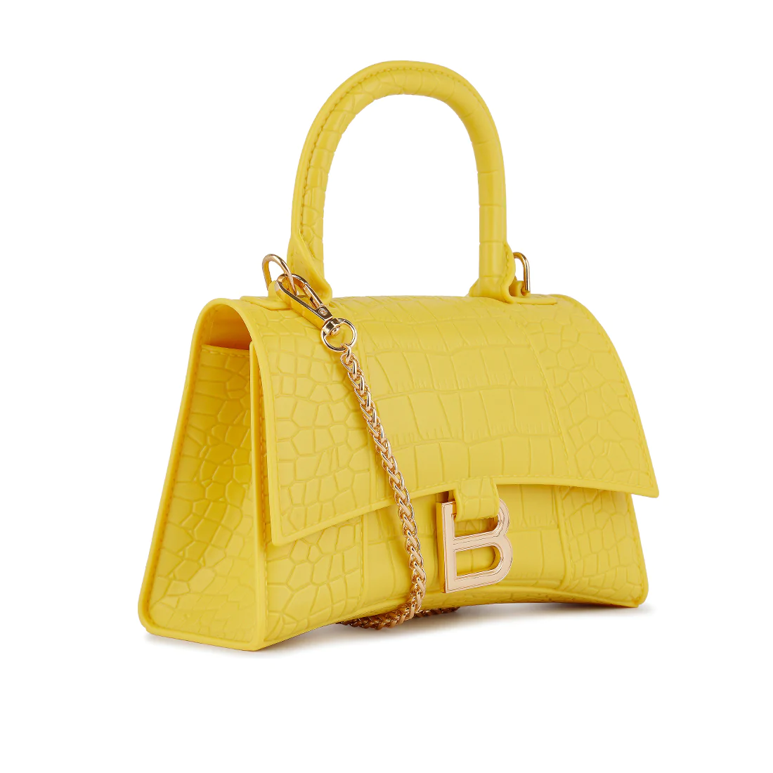 กระเป๋าถือขนาดเล็กที่มีพื้นผิวของ Croc เป็นสีเหลือง