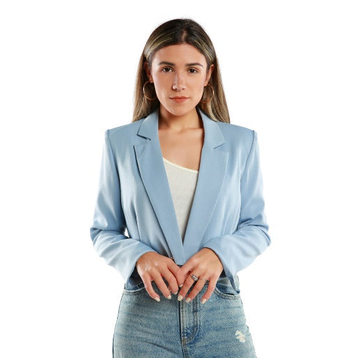 CROPPED TAILORED BLAZER IN BLUE