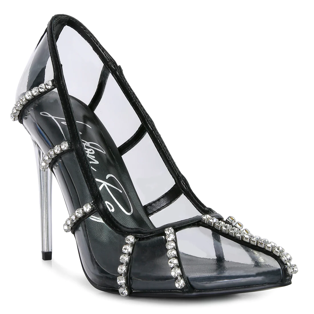 DIAMANTE CLEAR HIGH HEEL CAGE PUMPS