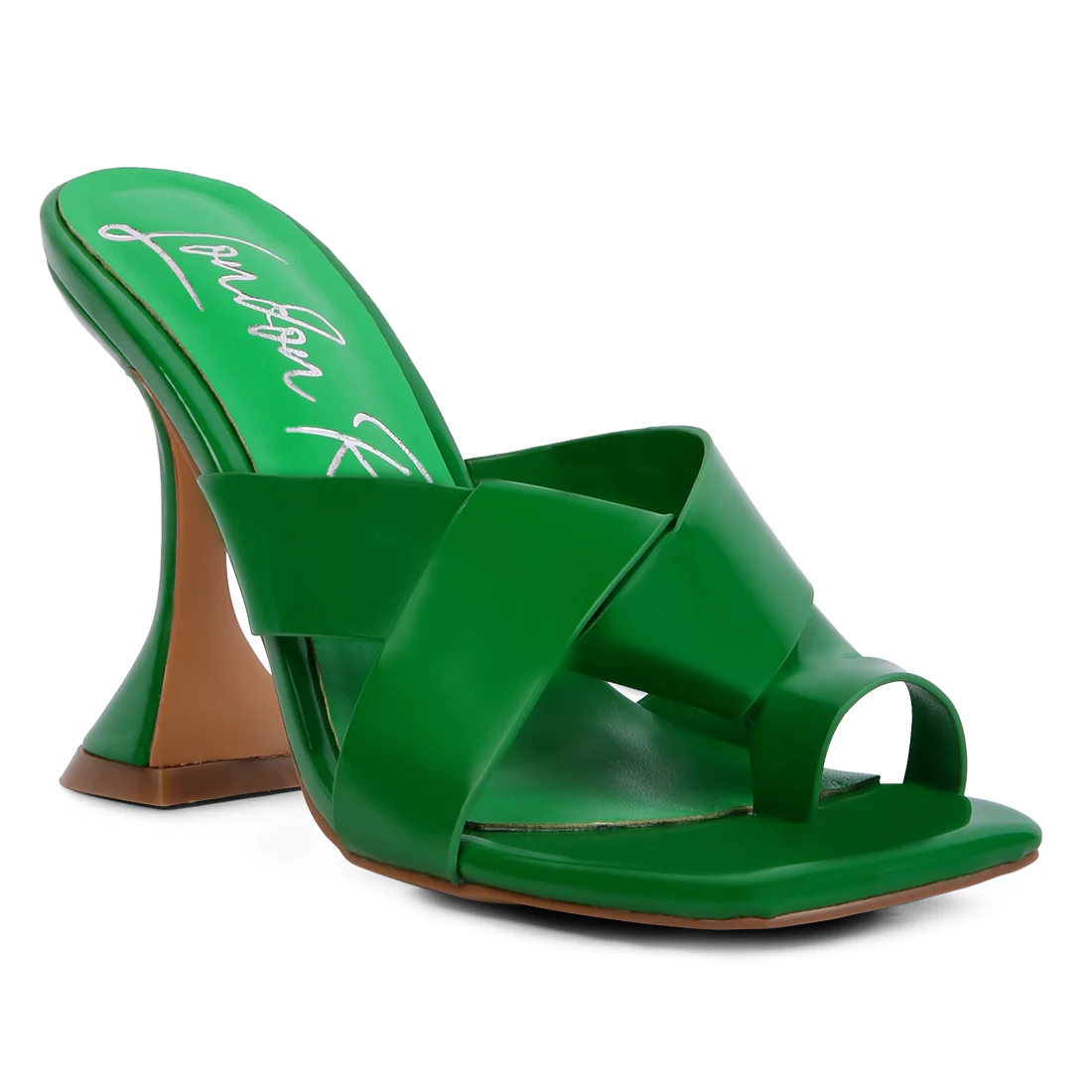 GREEN INTERTWINED TOE RING HEELED SANDALS