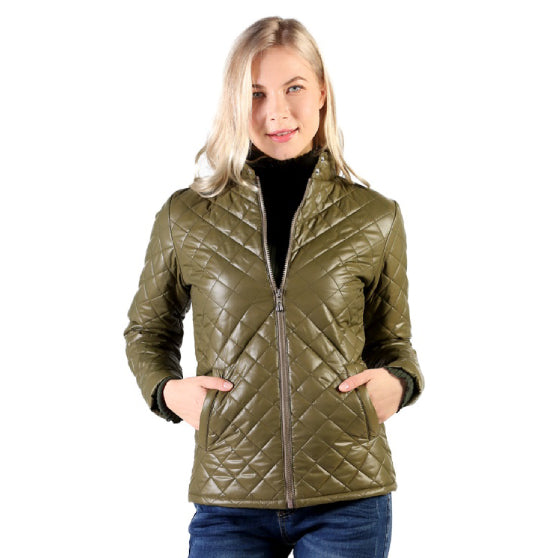 GREEN PUFFER JACKET WITH ZIP CLOSURE