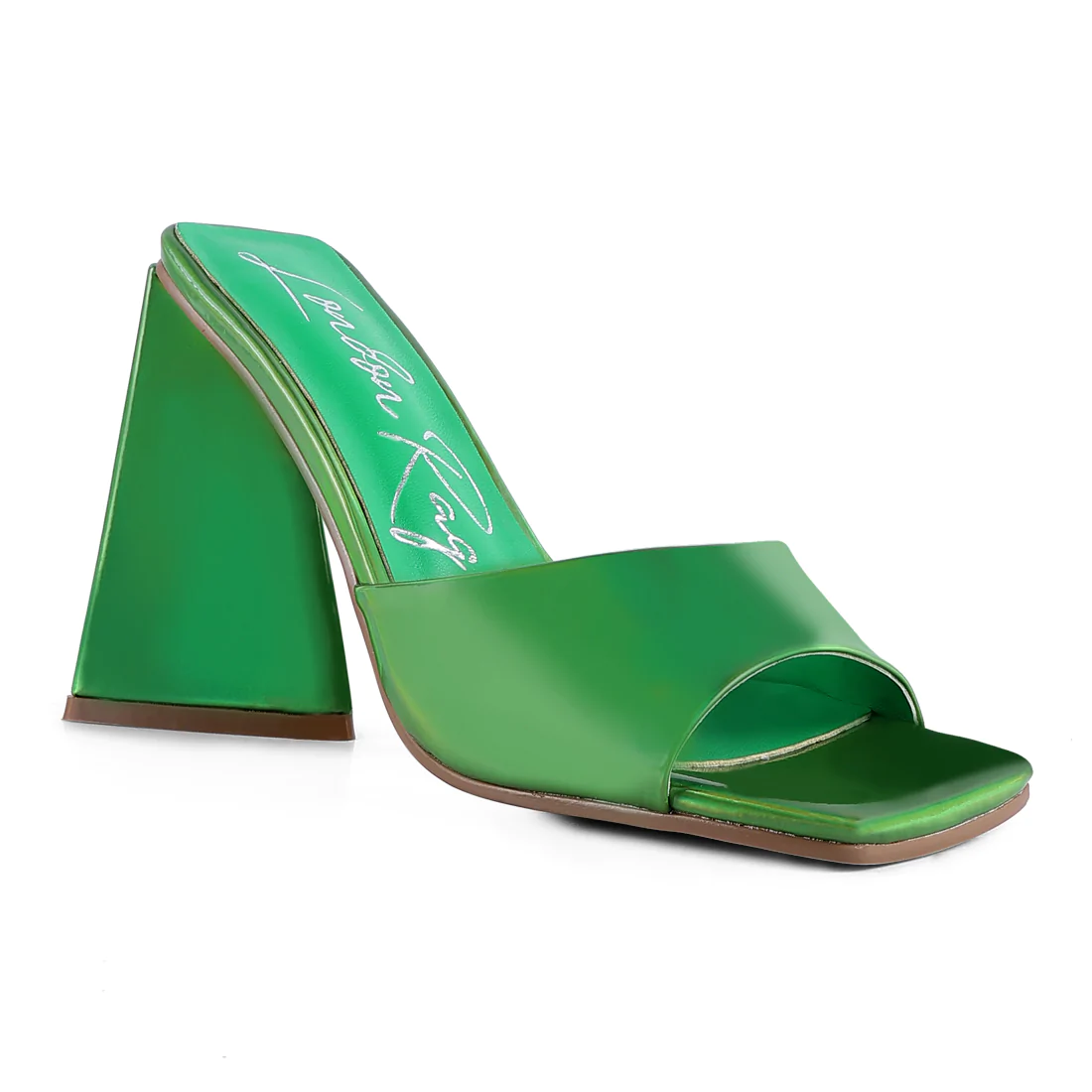 GREEN TRIANGULAR BLOCK HEEL SANDALS