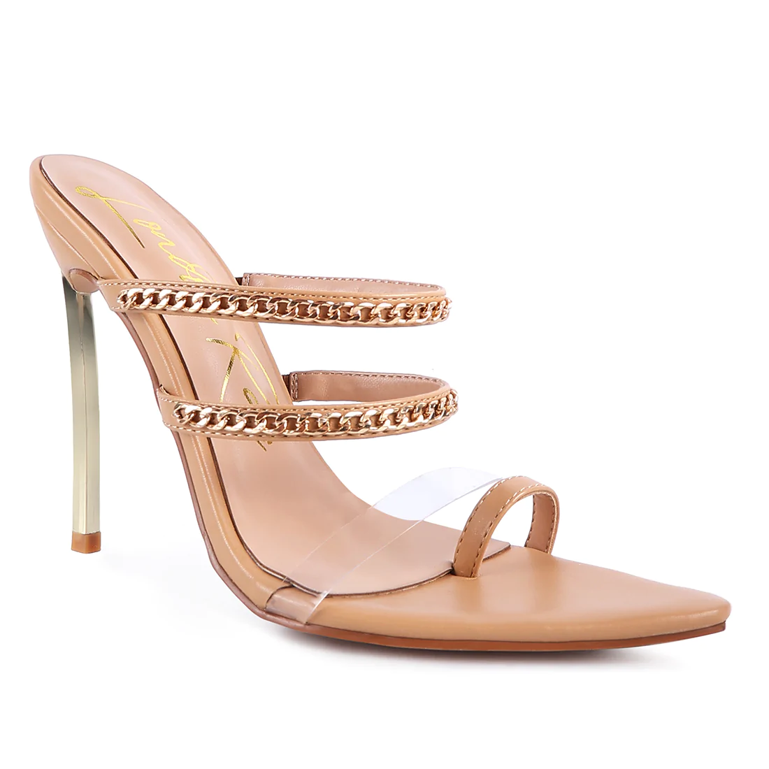 HIGH HEELED TOE RING SANDALS IN LATTE