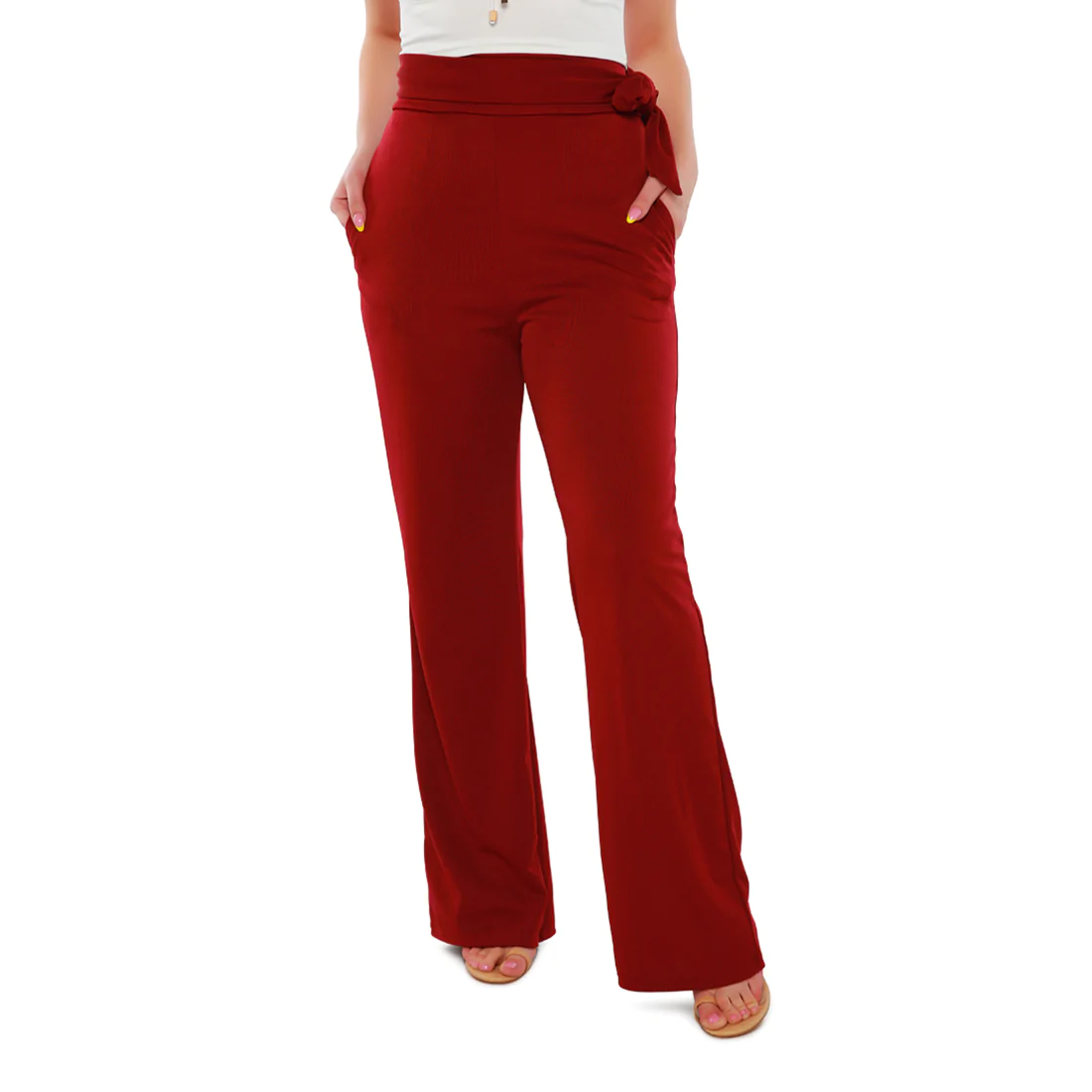 Pantalones de pierna ancha de cintura alta en rojo