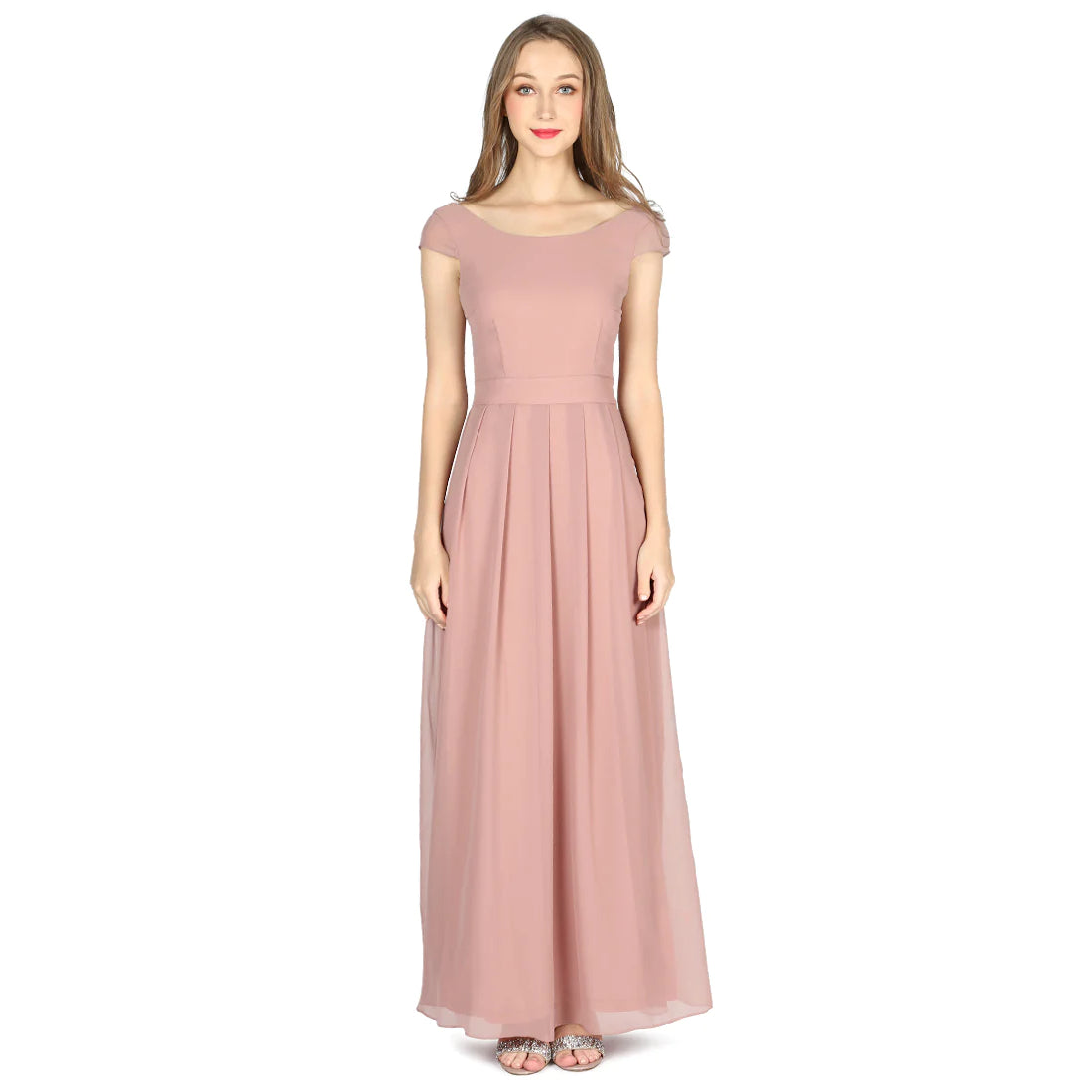 LIGHT COFFEE CHIFFON MAXI DRESS