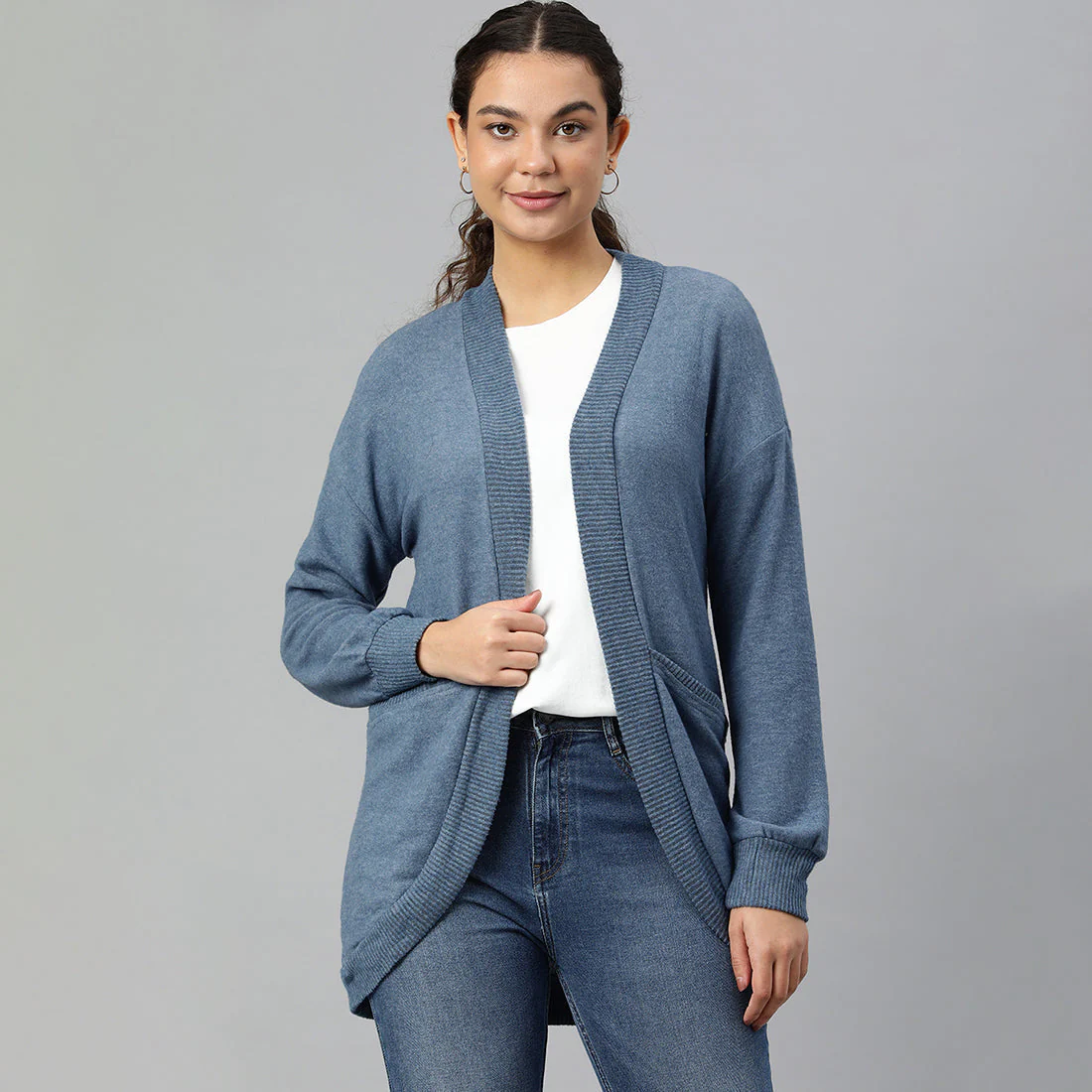 Long Sleeves Knit Cardigan in Blue