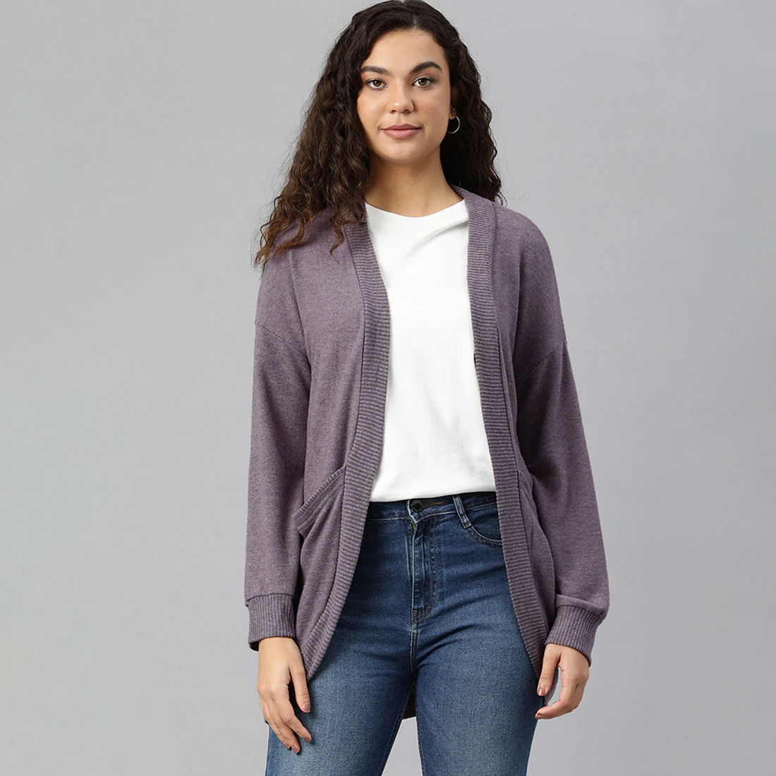 Long Sleeves Knit Cardigan in Purple