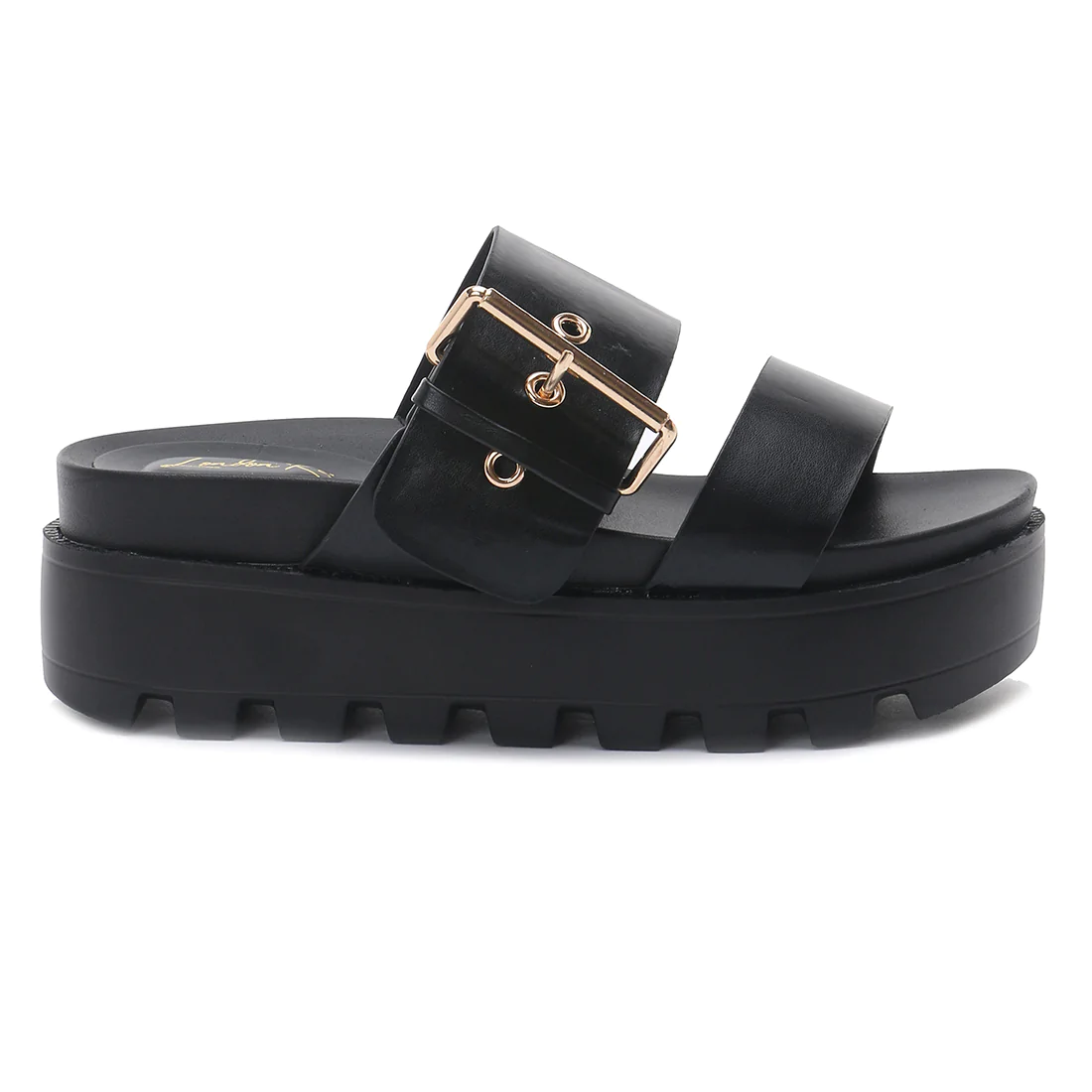 METAL BUCKLE PLATFORM SANDALS IN BLACK