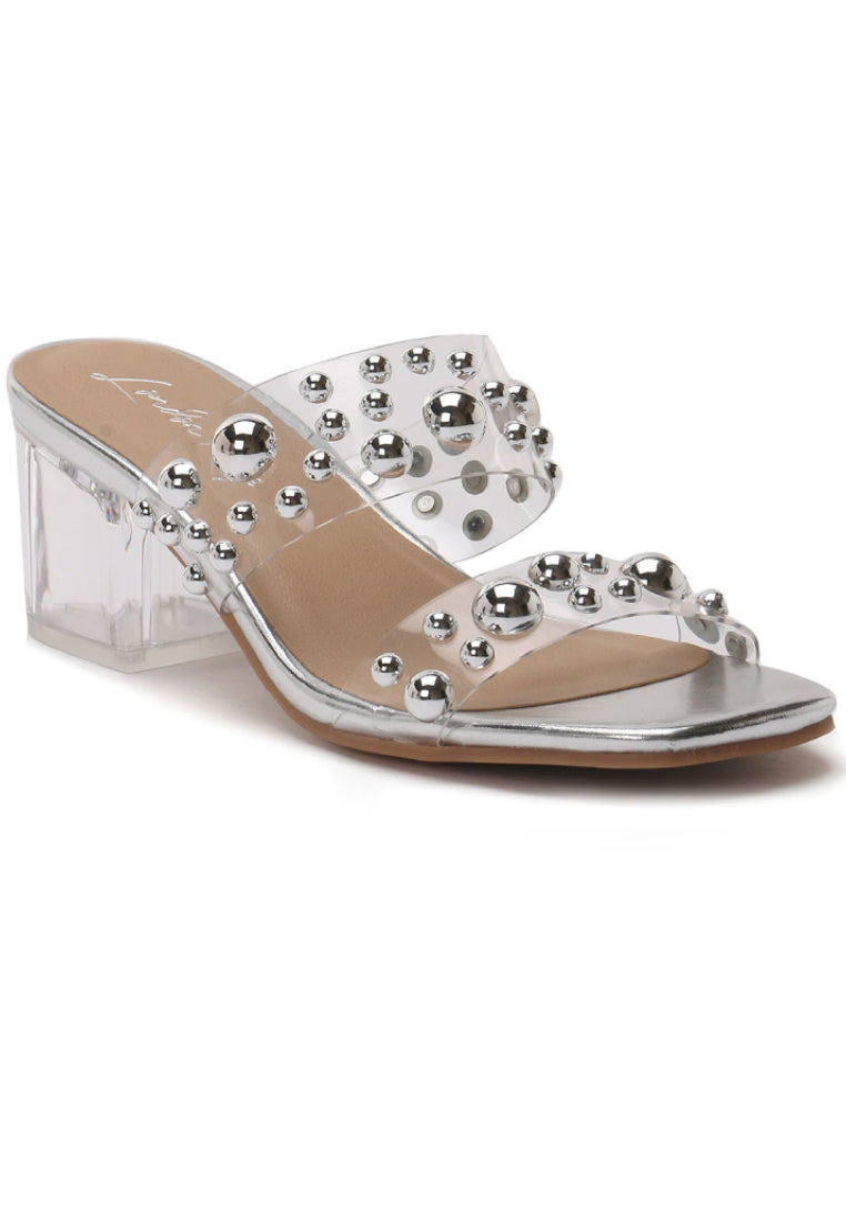 METAL DROPS TRANSPARENT SLIDE SANDALS