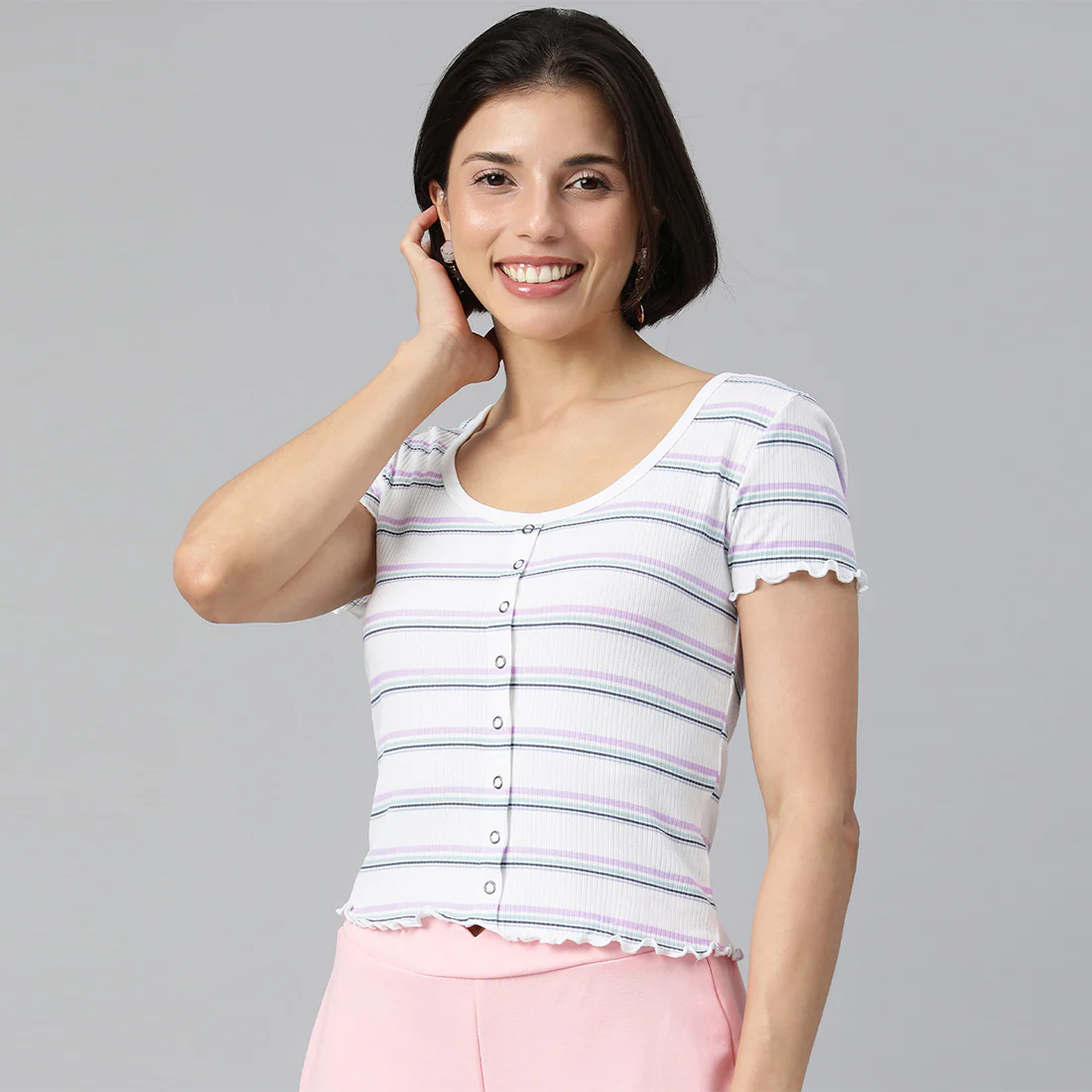 MULTICOLOR CASUAL SHORT SUMMER TOP