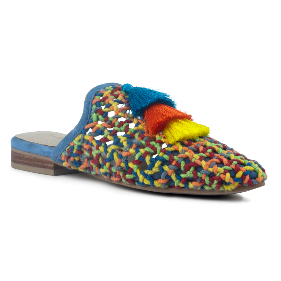 MULTICOLOR FLAT MULES WITH TASSELS