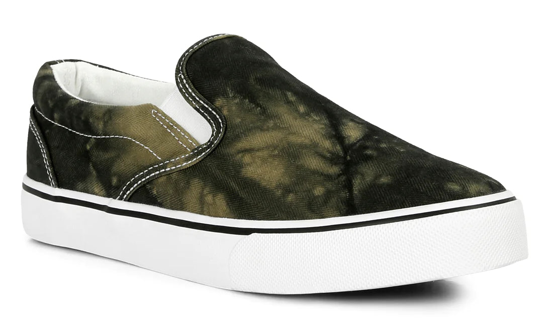 OLIVE GREEN SLIP ON CANVAS SNEAKERS