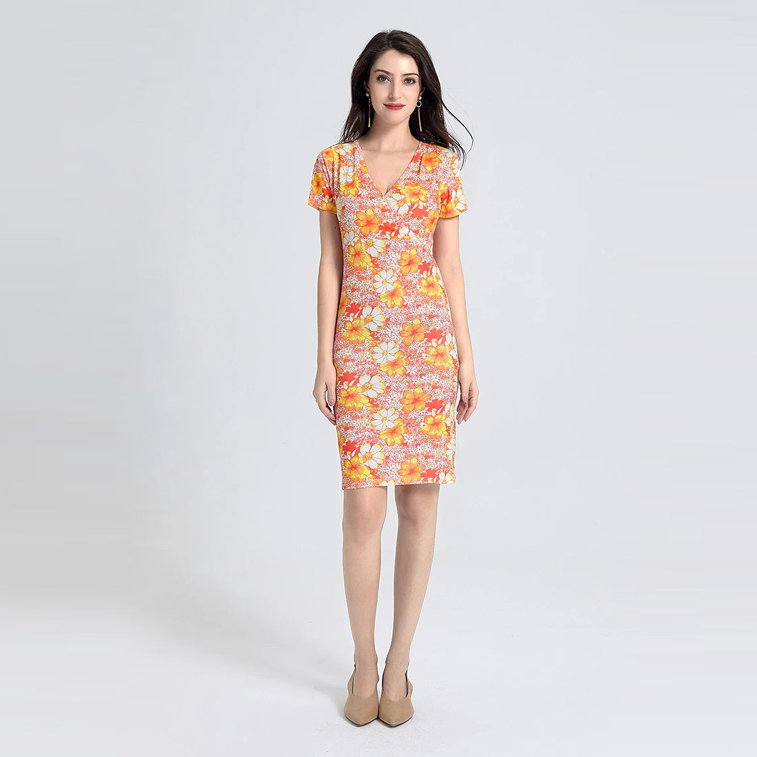 ORANGE FLORAL BODYCON DRESS