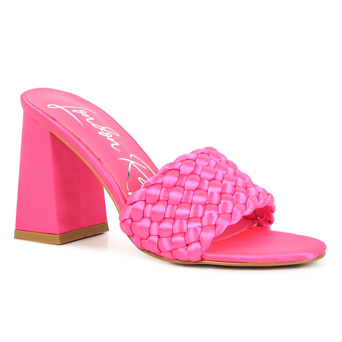 Sandal blok satin merah muda