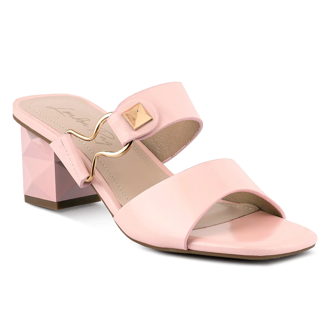 PINK HOOKUP GEOMETRIC CUT BLOCK HEEL SLIDES