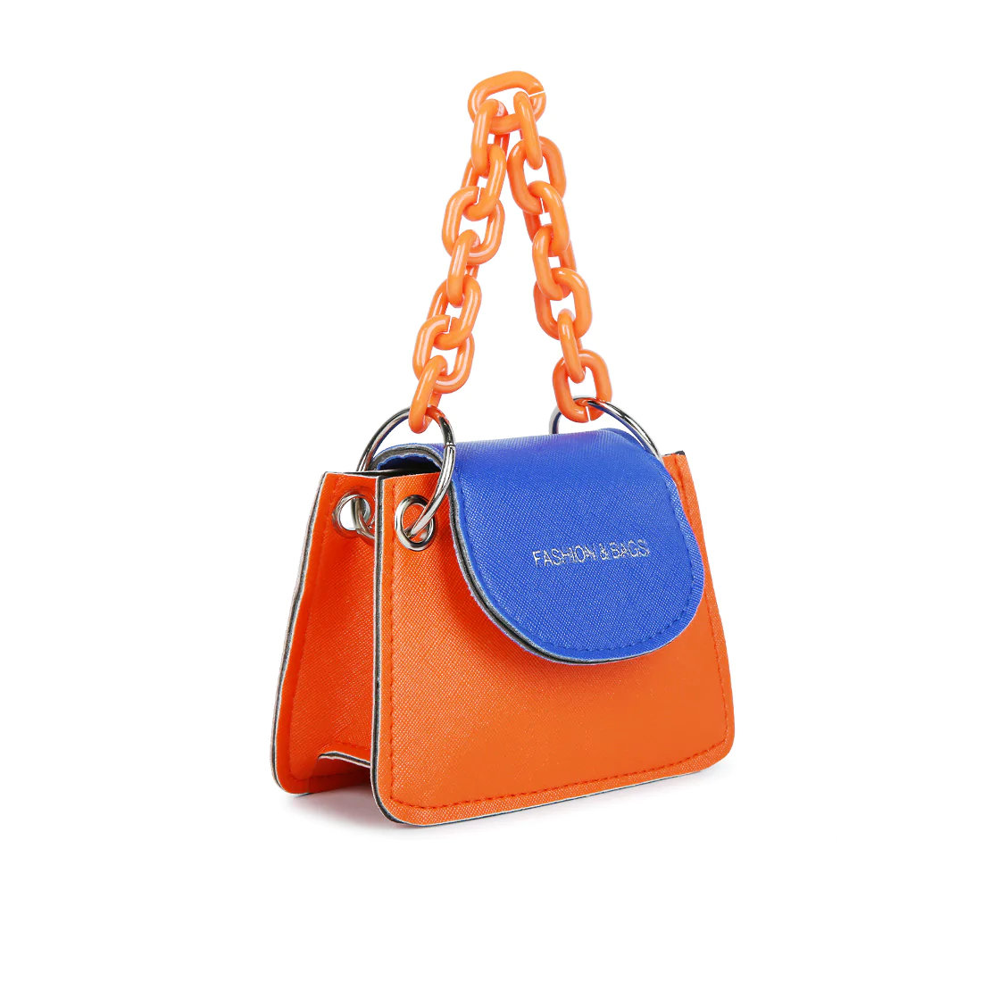 ROUND FLAP MINI STATEMENT BAG IN ORANGE