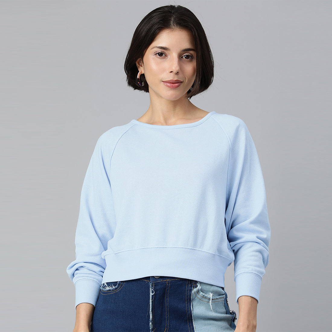 SKY BLUE CROSS OVERLAY KNITTED TOP