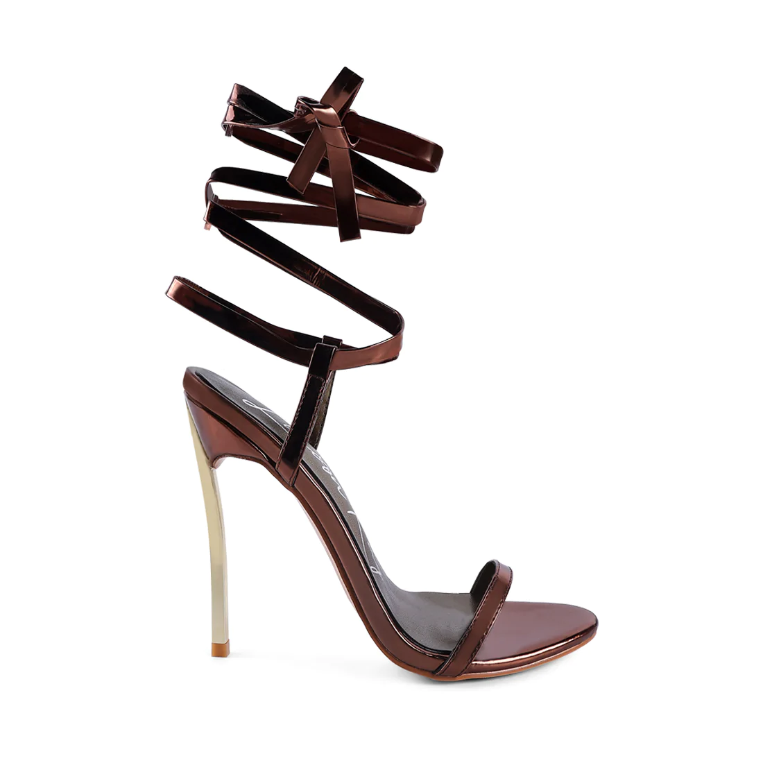 STILETTO LACE UP SANDAL IN BROWN