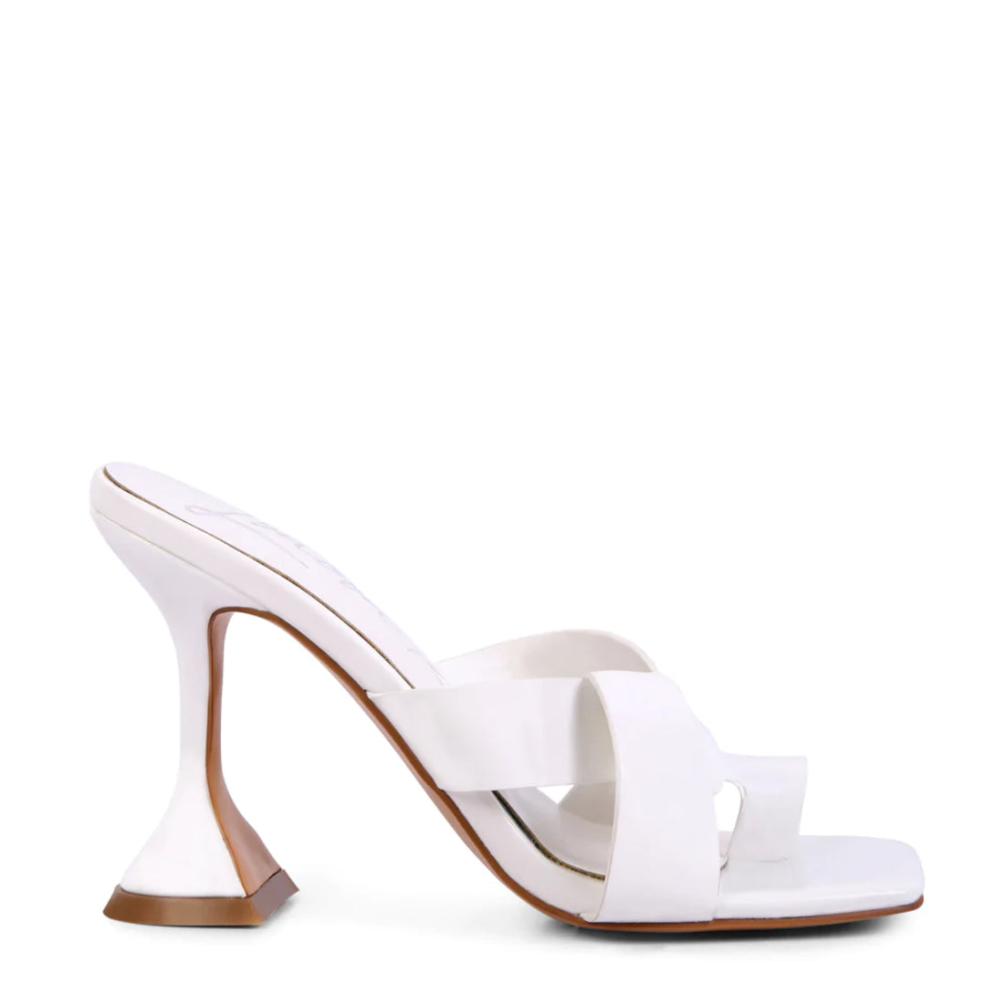 WHITE INTERTWINED TOE RING HEELED SANDALS