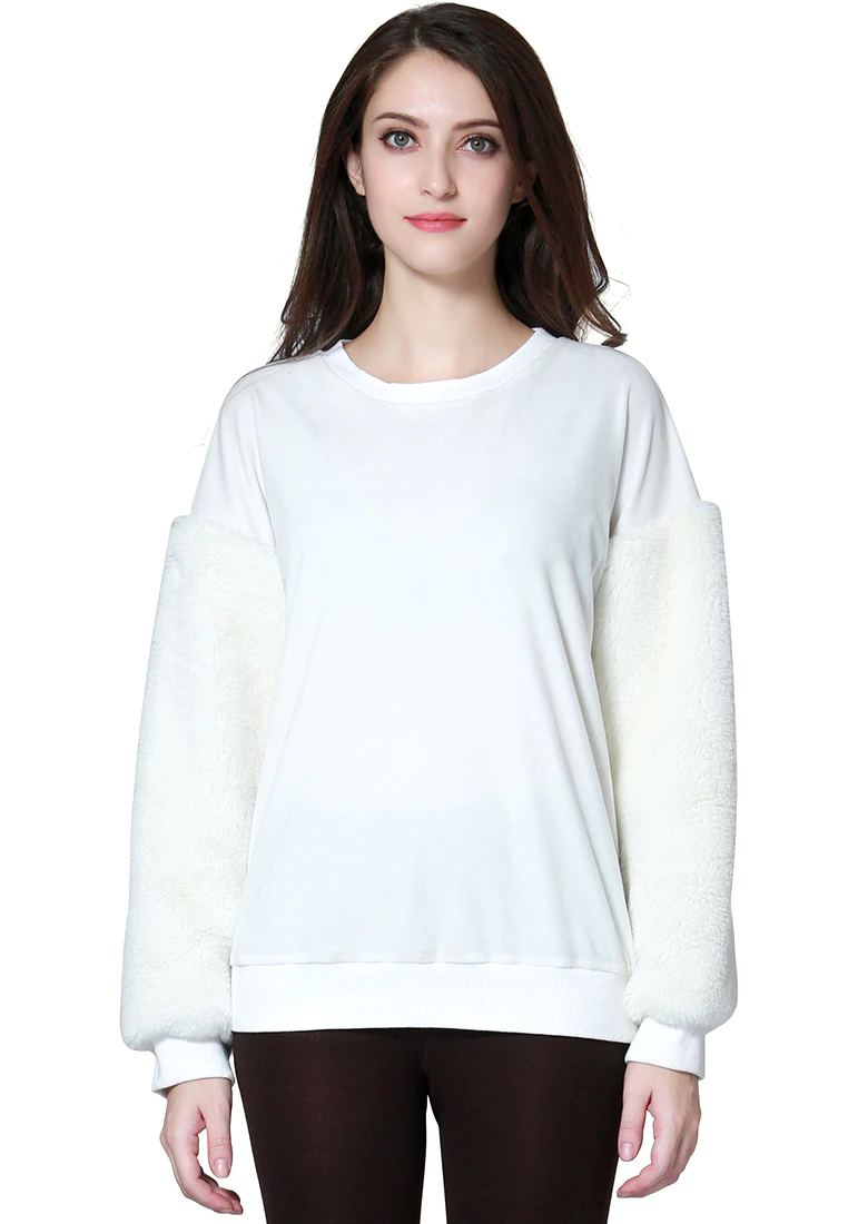 WHITE LONG SLEEVE FUR SWEATER