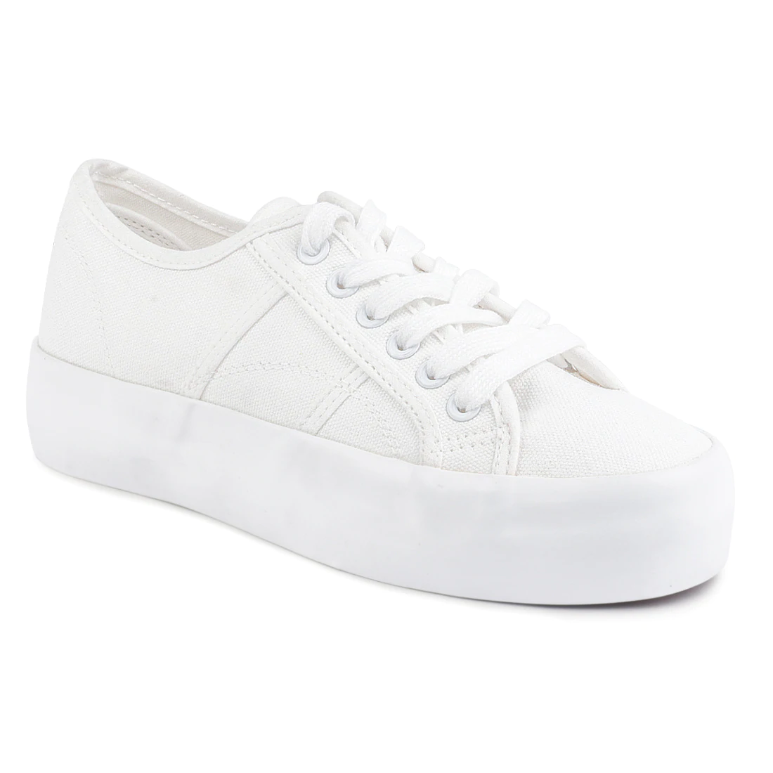 WHITE SOLID PLATFORM LACE UP SNEAKERS