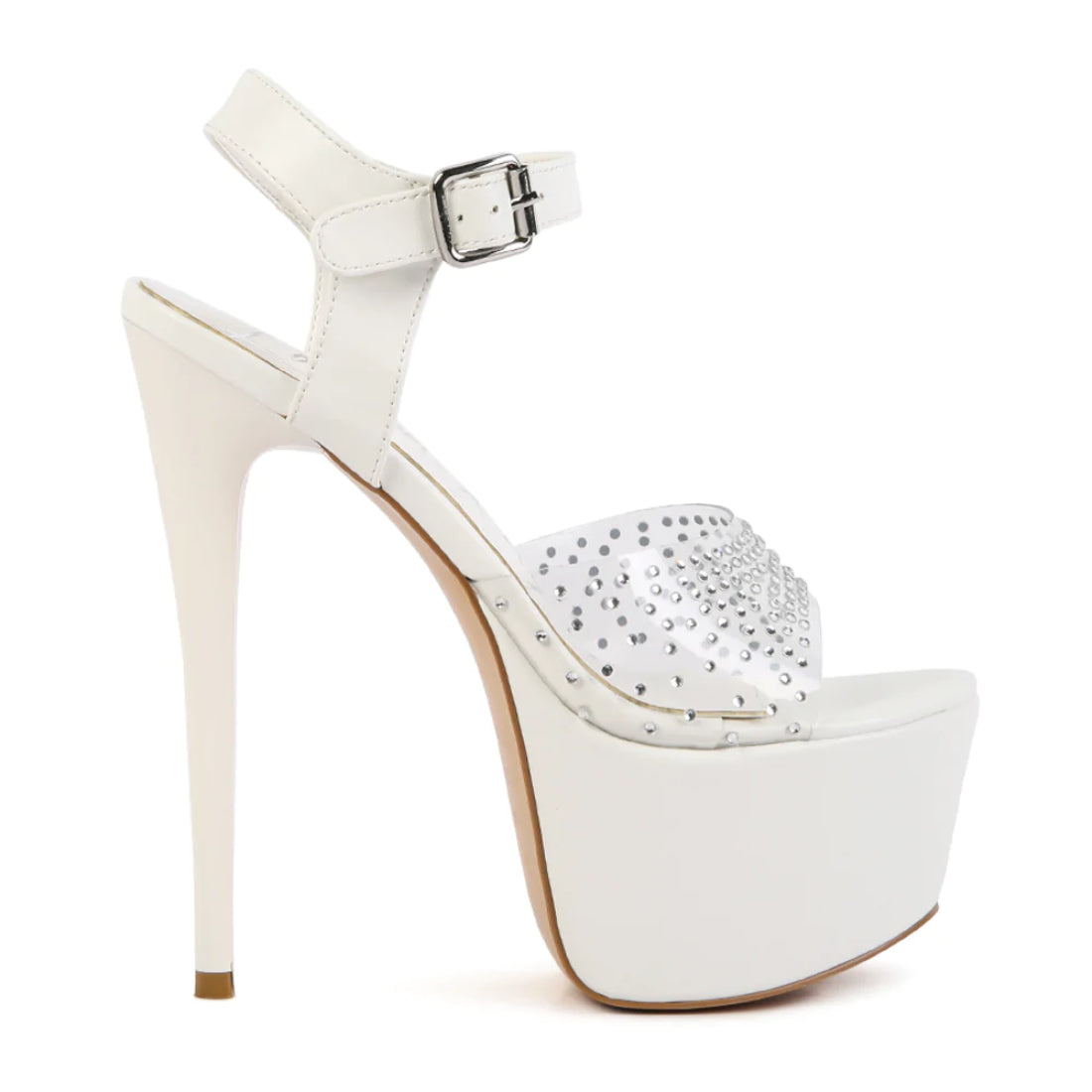 WHITE ULTRA HIGH HEEL CLEAR SANDAL