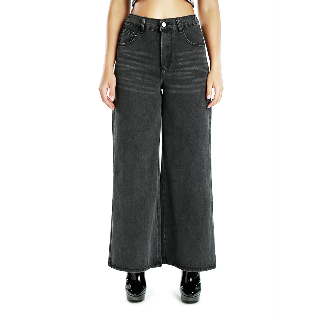 Wide Legged Solid Denim Pants