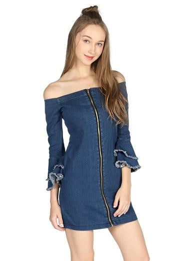 Denim Off Shoulder Short Bodycon Dress