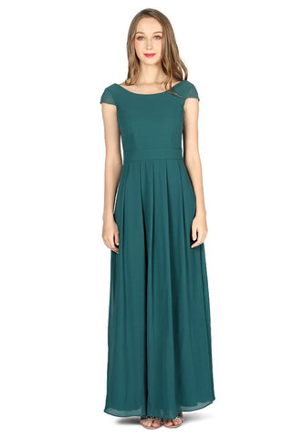 Vestido maxi de chifón verde azulado