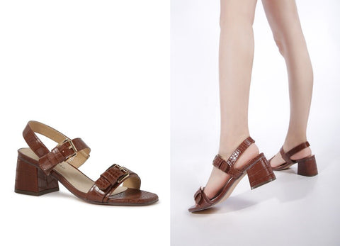 BROWN CROC PRINT BLOCK SANDAL